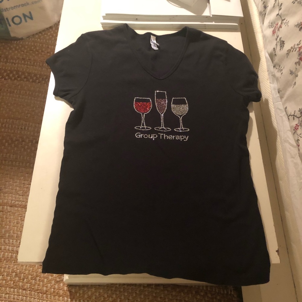 Black T-Shirt with cute wine glass sequences
